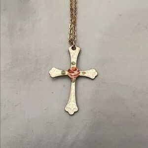 Elegant Gold and Pink Cross Pendant Necklace